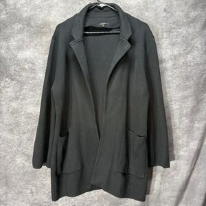 Quince Open Front Jacket Cardigan Womens L Black Organic Cotton Heavy Minimalist